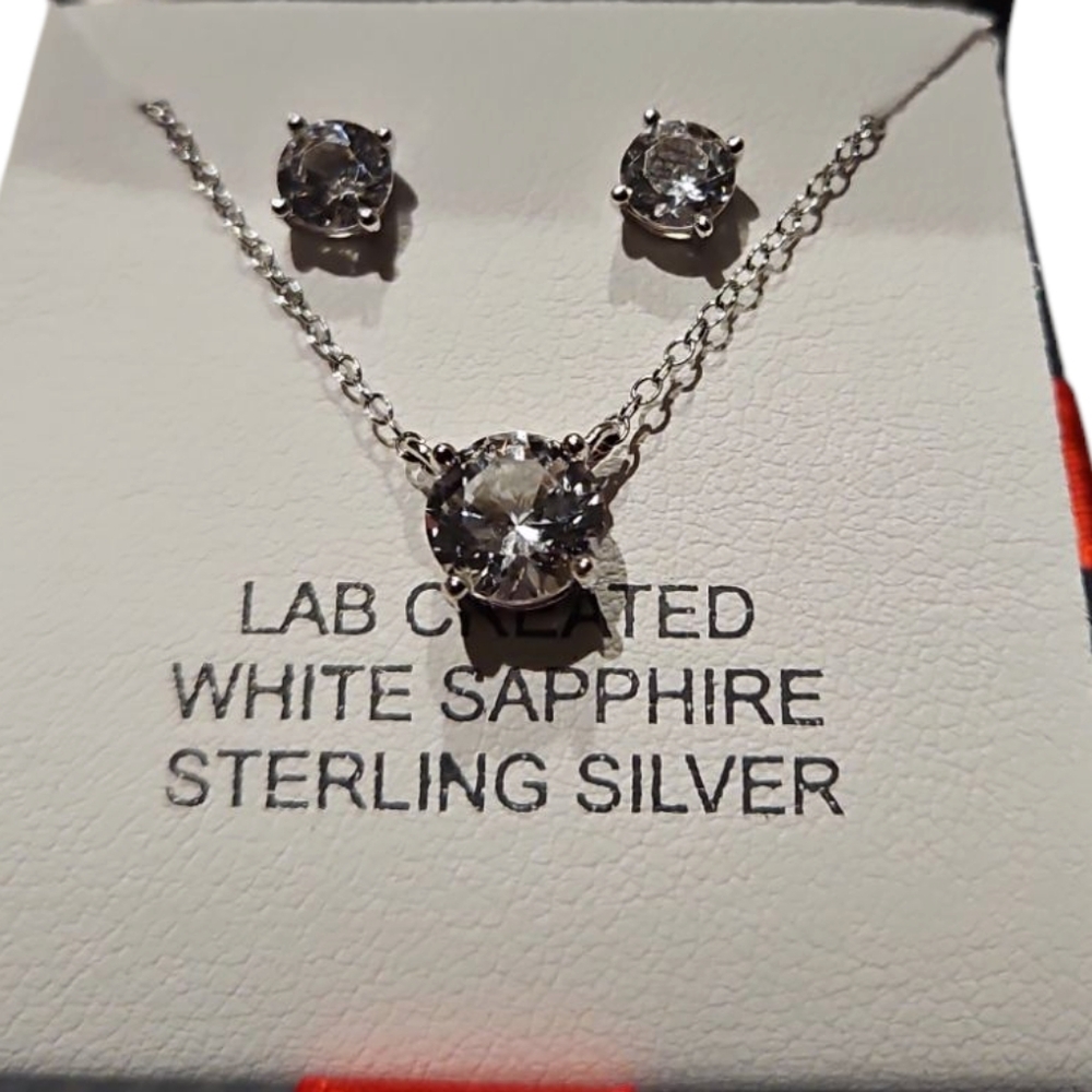 NWT Sterling Silver White Sapphire Jewelry Set